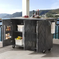 Îlot de Cuisine - desserte avec Tablette Extensible et Rangement Modulable, MDF Métal, Gris 118x45-75x92 cm