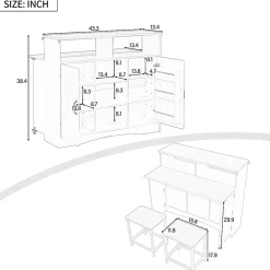 Îlot de Cuisine - Desserte de Cuisine Multifonction avec Table Pliante et 2 Chaises - Compartiments Ouverts - MDF + PB - Blanc