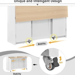 Îlot de Cuisine - Desserte de Cuisine Multifonction avec Table Pliante et 2 Chaises - Compartiments Ouverts - MDF + PB - Blanc