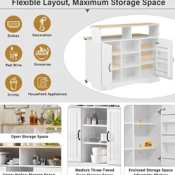 Îlot de Cuisine - Desserte de Cuisine Multifonction avec Table Pliante et 2 Chaises - Compartiments Ouverts - MDF + PB - Blanc