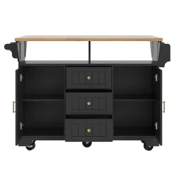 Îlot de Cuisine - desserte de Cuisine Multifonction avec Étagères Réglables et Rangement - MDF Métal - Noir 120x40-80x95 cm