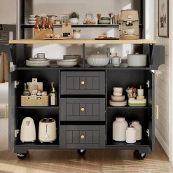 Îlot de Cuisine - desserte de Cuisine Multifonction avec Étagères Réglables et Rangement - MDF Métal - Noir 120x40-80x95 cm