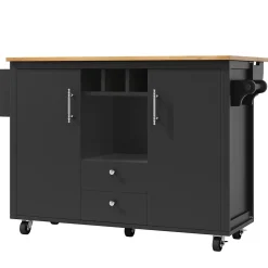 Îlot de cuisine, 120 x 73 x 92 cm, avec plan de travail rabattable, tiroirs et étagères réglables, noir