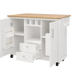 Îlot de cuisine, 120 x 73 x 92 cm, avec plan de travail rabattable, tiroirs et étagères réglables, blanc