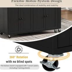 Îlot de Cuisine avec Roulettes, Tiroirs, Plan de Travail et Espace Repas Extensible, Rangement, 112-180,5x45x92,2 cm - MDF Noir