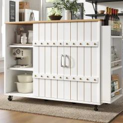 Îlot de Cuisine avec Tiroirs et Portes Coulissantes - Rangement sur Roulettes en MDF - 110x42x90 cm - Blanc