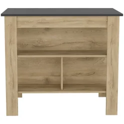 Îlot de cuisine Cala, trois étagères et quatre pattes, 90 cm à x 103 cm le x 70 cm P, macadamia / Noir