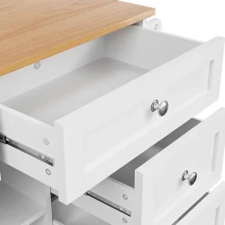 Îlot de cuisine Double Usage avec Tiroirs et Étagères, Meuble Mobile en MDF, Blanc, 134x46x92 cm