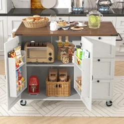 Îlot de Cuisine Extensible avec Plan de Travail Coulissant - 2 Portes et 3 Tiroirs en MDF et Métal, 140x73x92,5 cm, Blanc