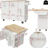 Îlot de Cuisine Extensible avec Plan de Travail et Rangement, Meuble Multifonction en MDF et Métal, Blanc, 134.5x74x90.5 cm