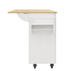 Îlot de Cuisine Extensible avec Plan de Travail et Rangement, Meuble Multifonction en MDF et Métal, Blanc, 134.5x74x90.5 cm