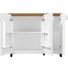 Îlot de Cuisine Extensible - desserte de Cuisine avec 3 Portes et Rangements, Meuble sur Roulettes en MDF, 130x45(75)x92 cm, Blanc