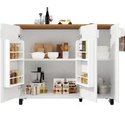 Îlot de Cuisine Extensible - desserte de Cuisine avec 3 Portes et Rangements, Meuble sur Roulettes en MDF, 130x45(75)x92 cm, Blanc