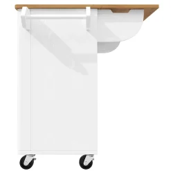 Îlot de Cuisine Extensible - desserte de Cuisine avec 3 Portes et Rangements, Meuble sur Roulettes en MDF, 130x45(75)x92 cm, Blanc