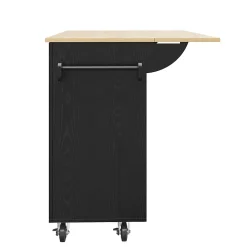 Îlot de Cuisine Extensible avec Plan de Travail et Rangement, Meuble Multifonction en MDF et Métal, Noir, 134.5x74x90.5 cm