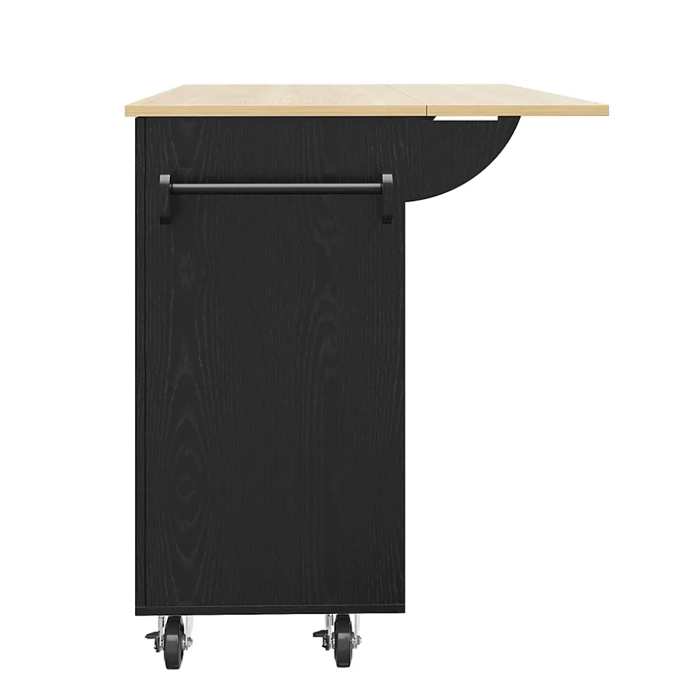Îlot de Cuisine Extensible avec Plan de Travail et Rangement, Meuble Multifonction en MDF et Métal, Noir, 134.5x74x90.5 cm