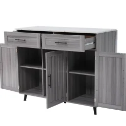 Îlot de Cuisine Îlot de Cuisine Mobile avec Table Pliante et 2 Tiroirs, desserte à Roulettes - Gris - 120x46-68x91,5 cm