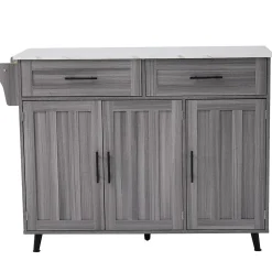 Îlot de Cuisine Îlot de Cuisine Mobile avec Table Pliante et 2 Tiroirs, desserte à Roulettes - Gris - 120x46-68x91,5 cm