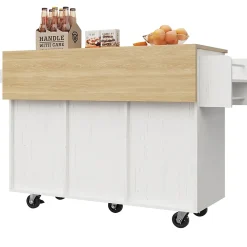 Îlot de Cuisine Mobile - desserte avec Plan de Travail et Séparateurs Amovibles - MDF + Métal - Blanc - 135x46x86,9 cm