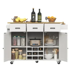 Îlot de Cuisine Mobile - desserte avec Plan de Travail et Porte-Serviettes - MDF - Blanc - 124x40-65x91,5 cm