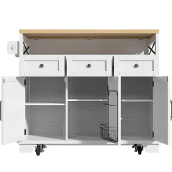 Îlot de Cuisine Mobile - Desserte de Cuisine, Rangement Pratique et Séparateurs Amovibles - MDF et Métal - Blanc - 118x43-80x98 cm