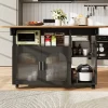 Îlot de Cuisine Mobile avec Roulettes, Plan Effet Bois et Rangement Multifonction - MDF, Métal et Verre - Noir 120x30-70x79,5 cm