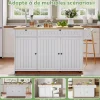 Îlot de Cuisine Mobile avec Table Pliante et Rangements, desserte de Cuisine avec Tiroirs et Portes - Blanc - 137x45-70x89,5 cm