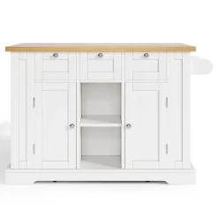 Îlot de Cuisine Mobile avec Table Pliante et Prise Intégrée, desserte avec Tiroir et Étagères - Blanc - 132x40-70x87 cm