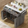 Îlot de Cuisine Mobile avec Plan de Travail Rabattable, 3 Tiroirs, 4 Compartiments de Rangement, Gris, 120x71x91,5 cm