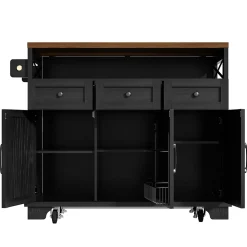 Îlot de Cuisine Mobile avec Plan de Travail et Séparateurs Amovibles - MDF et Métal - Noir - 118x43-80x98 cm