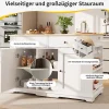 Îlot de Cuisine Mobile avec Plan de Travail, Prise Intégrée et Rangement Multifonction - MDF et Métal - Blanc 151,5x84,7x91,7 cm