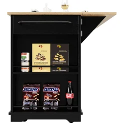 Îlot de Cuisine Mobile avec Plan de Travail, Portes en Verre et Séparateurs Amovibles - MDF et Métal - Noir 151,5x60-85x91,7 cm