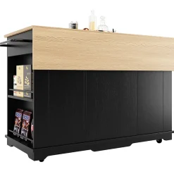 Îlot de Cuisine Mobile avec Plan de Travail, Portes en Verre et Séparateurs Amovibles - MDF et Métal - Noir 151,5x60-85x91,7 cm