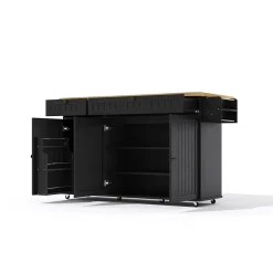 Îlot de Cuisine Mobile avec Table Pliante et Rangements, desserte de Cuisine avec Tiroirs et Portes - Noir - 137x45-70x89,5 cm