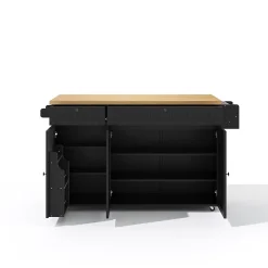Îlot de Cuisine Mobile avec Table Pliante et Rangements, desserte de Cuisine avec Tiroirs et Portes - Noir - 137x45-70x89,5 cm