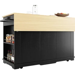 Îlot de Cuisine Mobile avec Plan de Travail, Prise Intégrée et Rangement Multifonction - MDF et Métal - Noir 151,5x84,7x91,7 cm