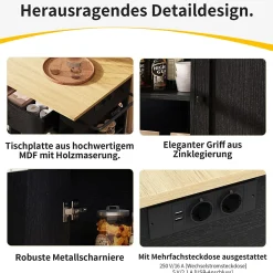 Îlot de Cuisine Mobile avec Plan de Travail, Prise Intégrée et Rangement Multifonction - MDF et Métal - Noir 151,5x84,7x91,7 cm