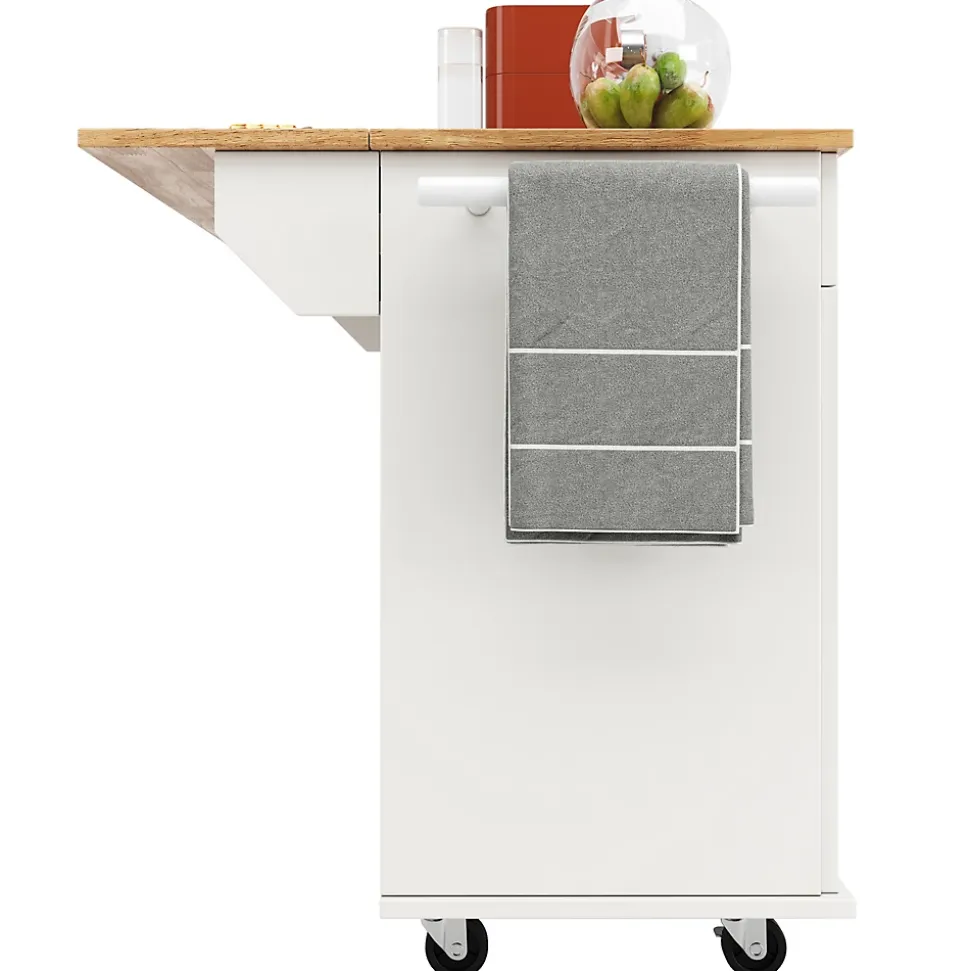 Îlot de Cuisine Mobile avec Plan de Travail et Espace de Rangement, design Compact - Métal + MDF - Blanc - 128x50-78x90,5 cm