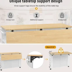 Îlot de Cuisine Mobile avec Table Extensible, Poubelle Intégrée, Porte-Serviette et Prise Électrique, Blanc, 120x40-70x92 cm