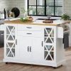 Îlot de Cuisine Mobile avec Roulettes - 4 Portes dont 2 Vitrées, 2 Tiroirs, Étagères Réglables, 120x40x94,5 cm, Blanc
