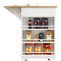 Îlot de Cuisine Mobile avec Plan de Travail, Portes en Verre et Séparateurs Amovibles - MDF et Métal - Blanc 151,5x60-85x91,7 cm