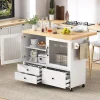 Îlot de Cuisine Mobile Blanc avec Roulettes, Surface Extensible, Rangement Intégré - MDF, 100x42-70x91,5 cm