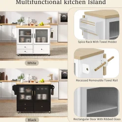 Îlot de Cuisine Mobile Blanc avec Roulettes, Surface Extensible, Rangement Intégré - MDF, 100x42-70x91,5 cm