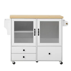 Îlot de Cuisine Mobile Blanc avec Roulettes, Surface Extensible, Rangement Intégré - MDF, 100x42-70x91,5 cm