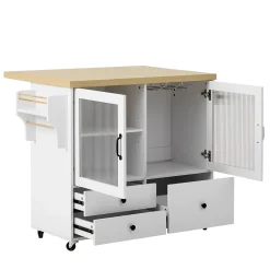 Îlot de Cuisine Mobile Blanc avec Roulettes, Surface Extensible, Rangement Intégré - MDF, 100x42-70x91,5 cm