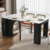 Îlot de Cuisine Mobile Multifonction avec Table Extensible, Rangement et Prise Électrique - MDF, Verre - Blanc/Noir - 150x80x77 cm