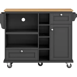 Îlot de Cuisine moderne 1 portes 2 tiroirs et Étagères, meuble rangement bas pour salon ou salle à manger, MDF, 129x46x92 cm, Noir