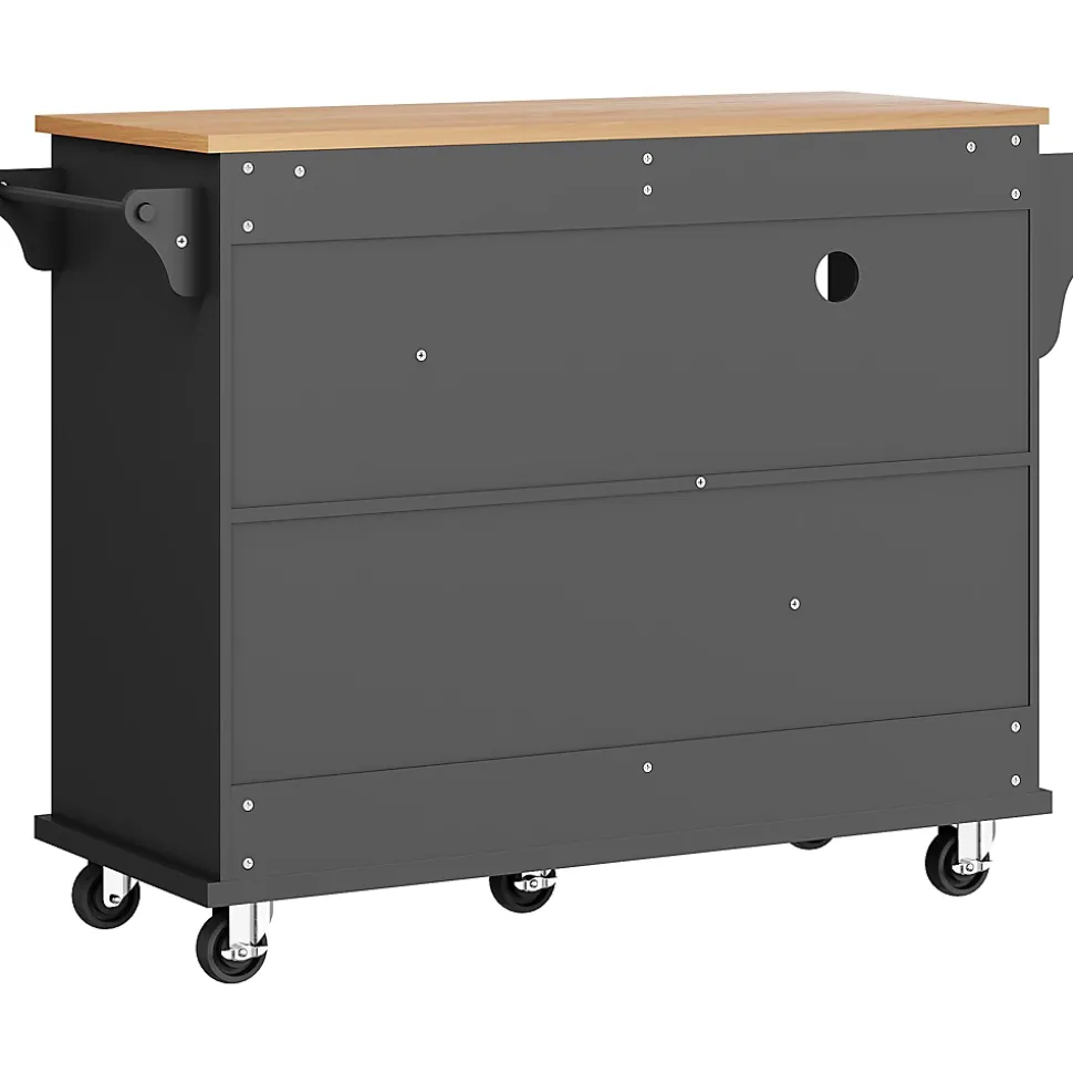 Îlot de Cuisine moderne 1 portes 2 tiroirs et Étagères, meuble rangement bas pour salon ou salle à manger, MDF, 129x46x92 cm, Noir