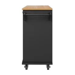 Îlot de Cuisine moderne 1 portes 2 tiroirs et Étagères, meuble rangement bas pour salon ou salle à manger, MDF, 129x46x92 cm, Noir