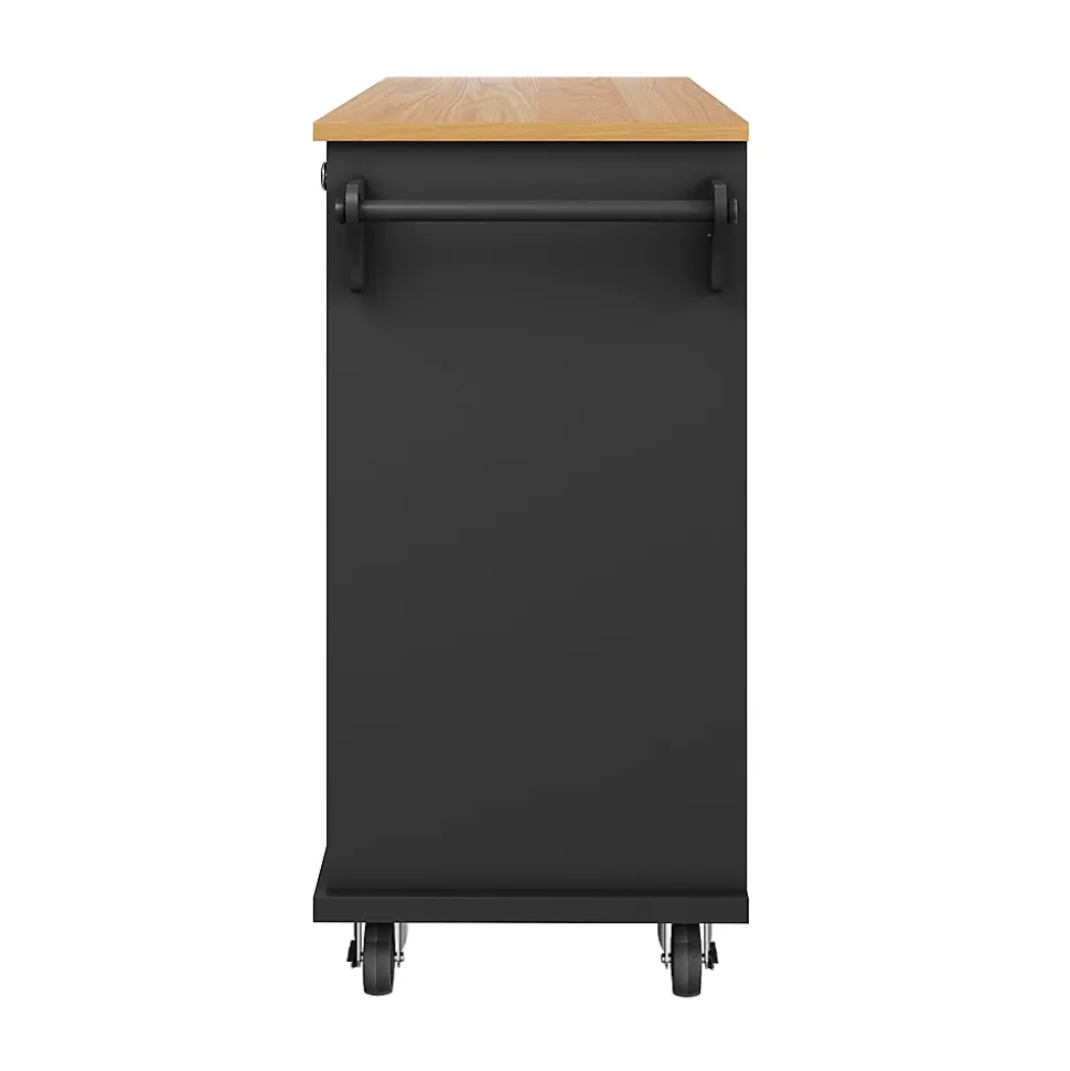 Îlot de Cuisine moderne 1 portes 2 tiroirs et Étagères, meuble rangement bas pour salon ou salle à manger, MDF, 129x46x92 cm, Noir